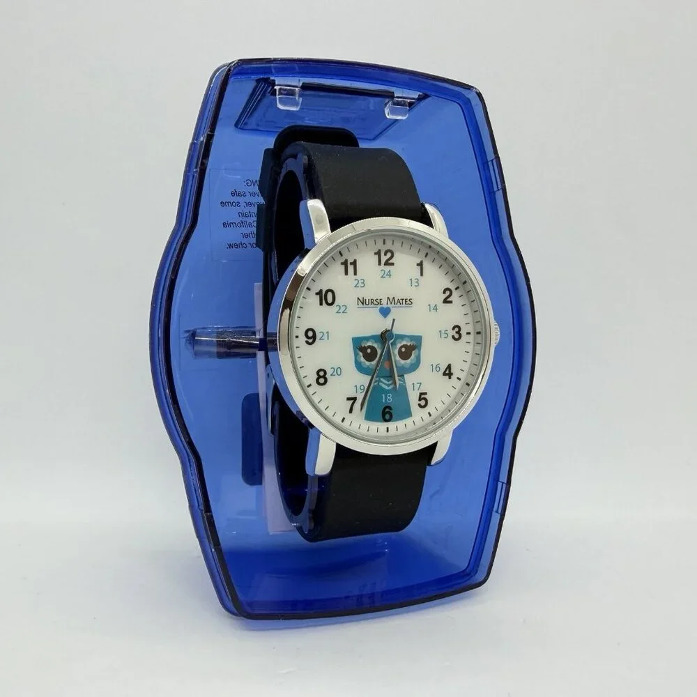 Nurse Mates Owl nurse watch water-resistant Silicone strap - Black White